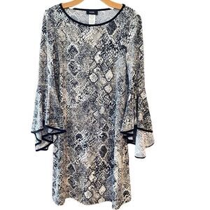 MSK Sz S Black White Snakeskin Design Large Oversized Angel Sleeve Relaxed Dress